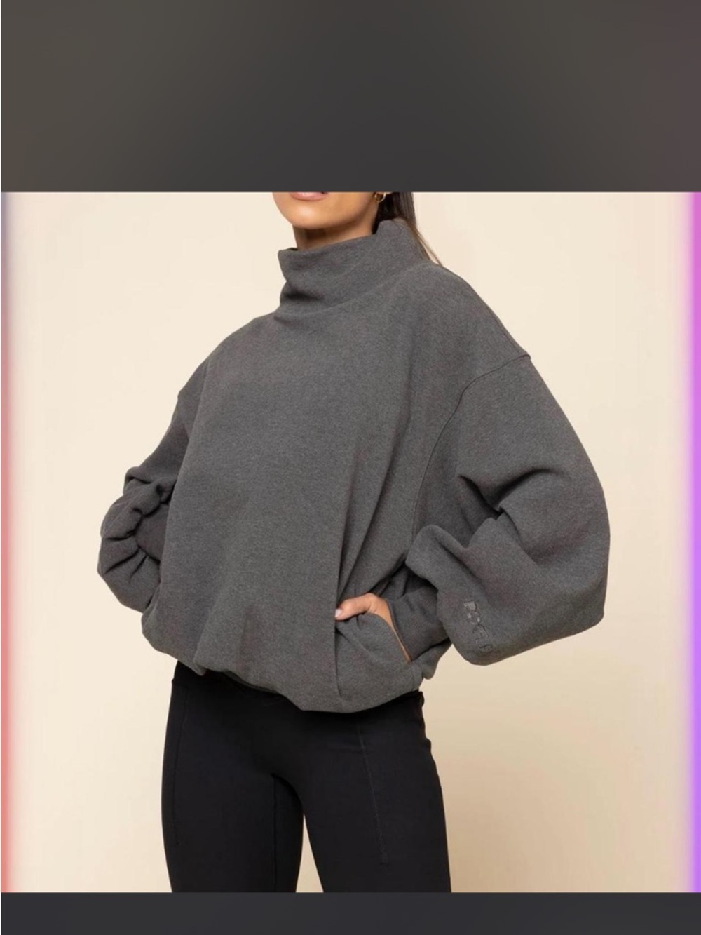 POPFLEX Cozy Women's Funnel Neck Sweater - Charcoal Gray NWOT SIZE SMALL